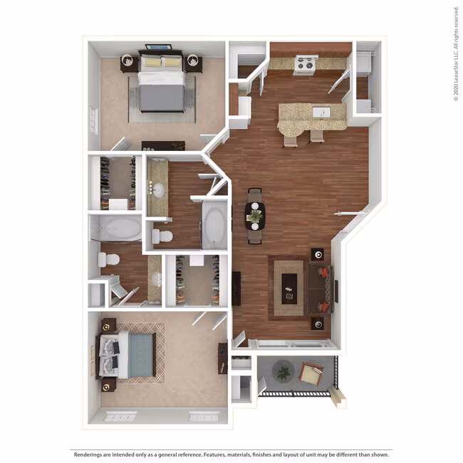 2 Bed 2 Bath 1163 SqFt (1095 Net) 6111 floor plan